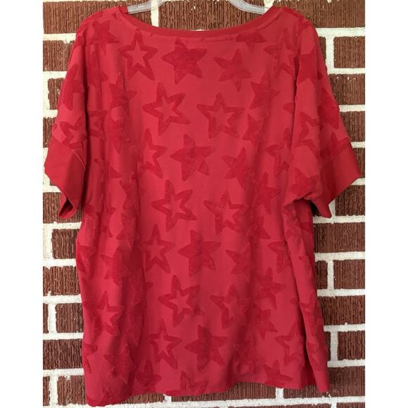 Chico’s Red Knit Top with Terry Cloth Stars Short Sleeve Size 3 (XL) - Picture 2 of 3